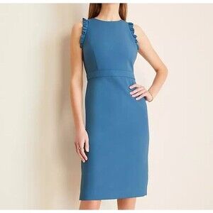 Ann Taylor Dress Womens 6 Sleeveless Ruffle Sheath Pleated Trim Career Office